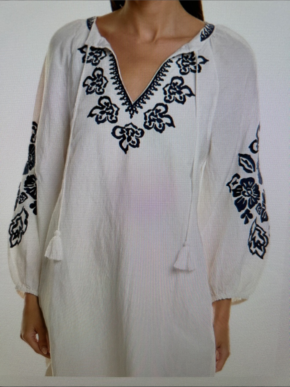 Tommy Bahama Linen Blend Tunic with Navy Embroidered Floral Detail